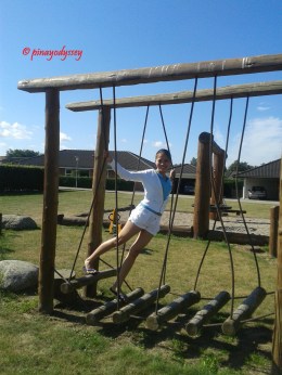 My sister on the obstacles