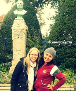 Me and my friend, with the zoo founder's bust at the back