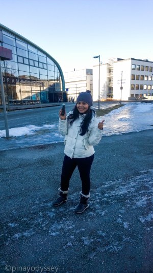 Finding a cache hidden on a water tank by the Drammen Swimming Hall (Drammensbadet)