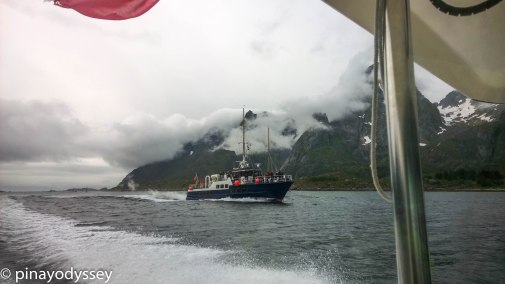 Sailing towards Trollfjorden, a cruise ship